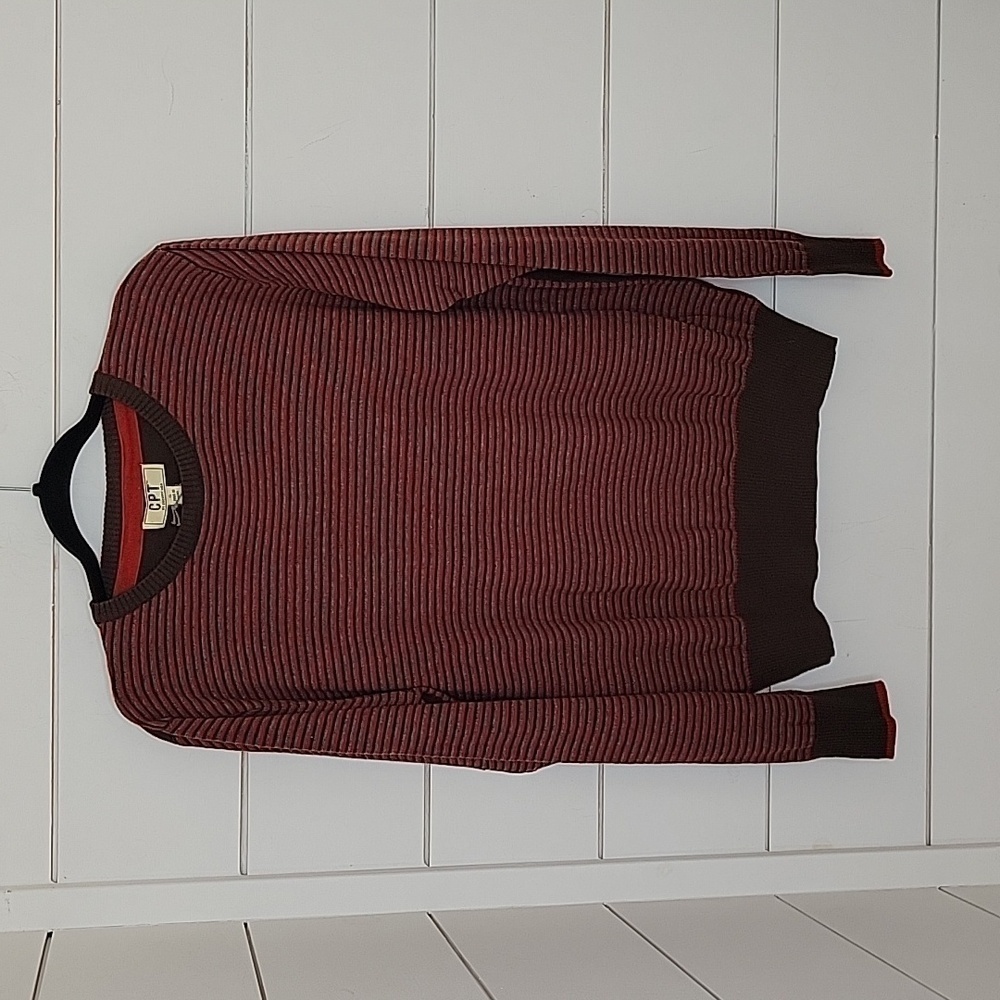 NWT CPT by Cockpit USA XL red brown grey striped crew neck sweatet